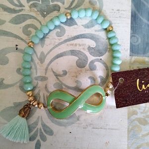 Mint green glass bead Bracelet with Infinity Charm